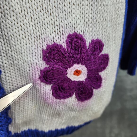 Vtg Cynthia J Sweater Women 1X 80-90s Granny Cardigan Knit Patchwork Cottagecore - Picture 7 of 13